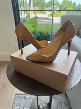 Christian Louboutin Pigalle Nude Patent Leather with Red Sole